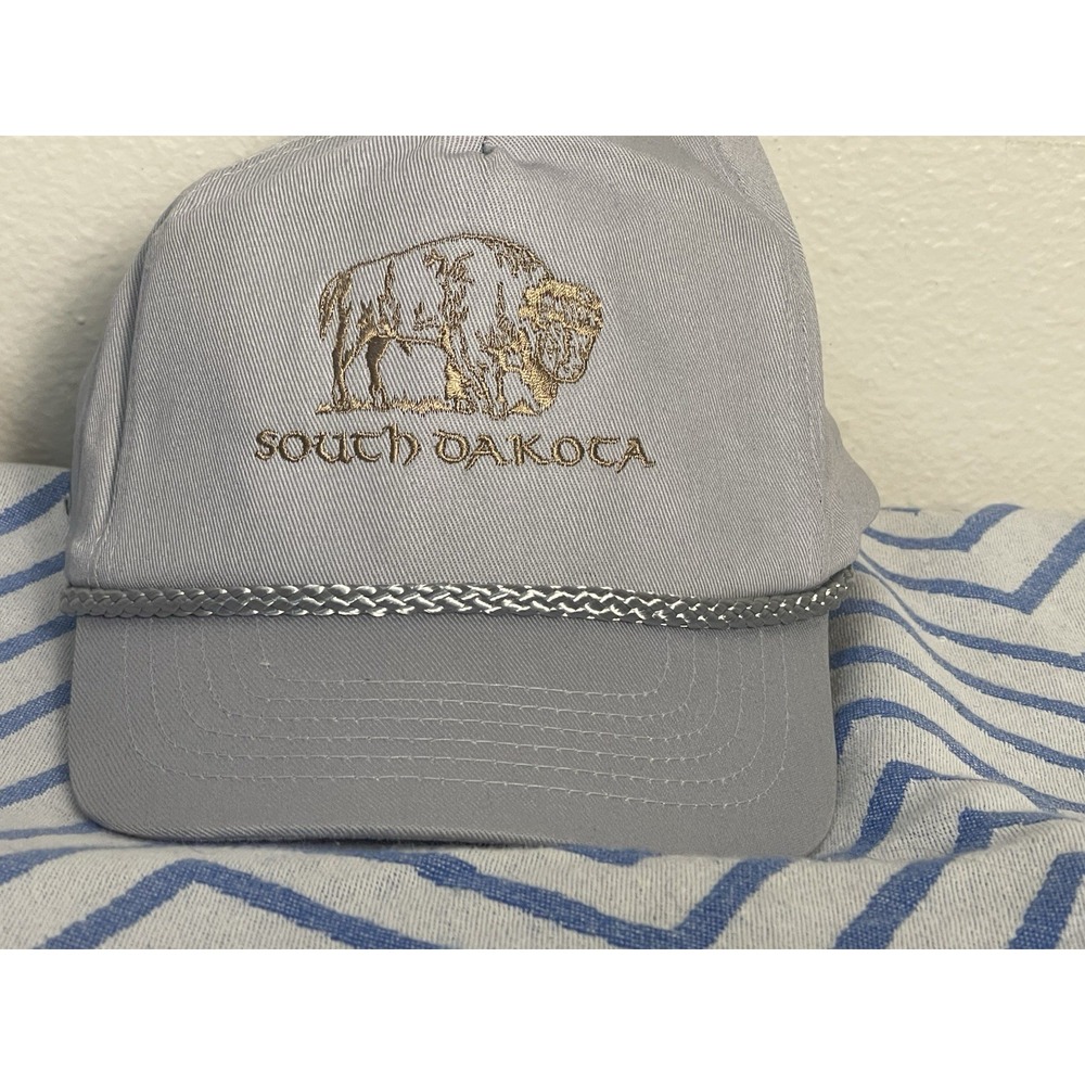 South Dakota ROPE Hat ! Raised Stitch , Trucker SnapBack Gray & Gold KC Brand